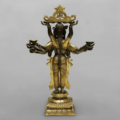Brassaura® Ashtalakshmi Standing Deepam Idol with Golden & Black Patina Finish | Pure Superfine Brass Handcrafted Murti | Brass Statue for Home Temple| Height 48 Inches | Weight 60.4 Kgs