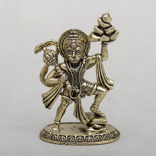Brassaura® Brass Lord Hanuman Carrying Sanjeevani Mountain Idol | Handcrafted Bajrangbali Murti for Home Temple & Pooja Room | Height 3.5 Inches | Weight 0.100 Kgs