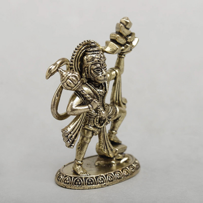Brassaura® Brass Lord Hanuman Carrying Sanjeevani Mountain Idol | Handcrafted Bajrangbali Murti for Home Temple & Pooja Room | Height 3.5 Inches | Weight 0.100 Kgs