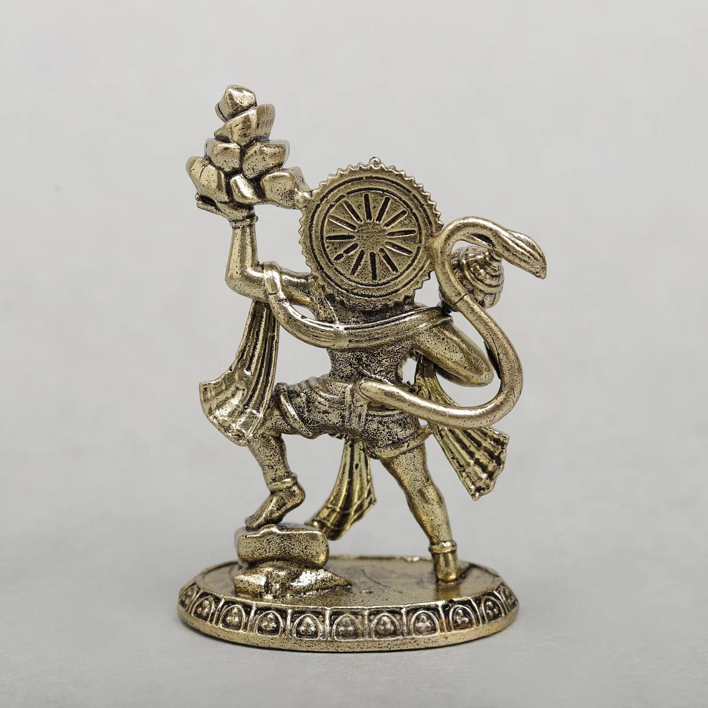 Brassaura® Brass Lord Hanuman Carrying Sanjeevani Mountain Idol | Handcrafted Bajrangbali Murti for Home Temple & Pooja Room | Height 3.5 Inches | Weight 0.100 Kgs