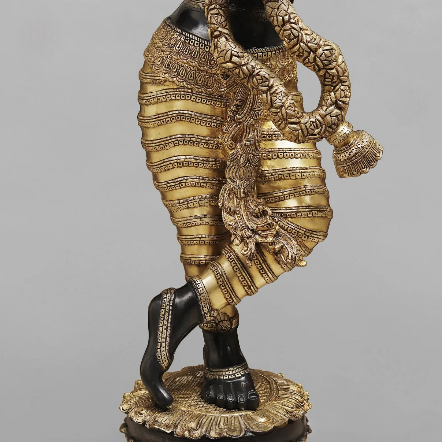 Brassaura® Lord Krishna Playing Flute Idol with Golden & Black Patina Finish | Pure Superfine Brass Handcrafted Murti | Brass Statue | Height 46 Inches | Weight 60.8 Kgs
