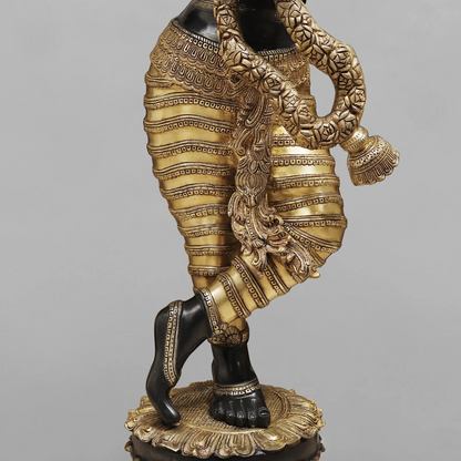 Brassaura® Lord Krishna Playing Flute Idol with Golden & Black Patina Finish | Pure Superfine Brass Handcrafted Murti | Brass Statue | Height 46 Inches | Weight 60.8 Kgs