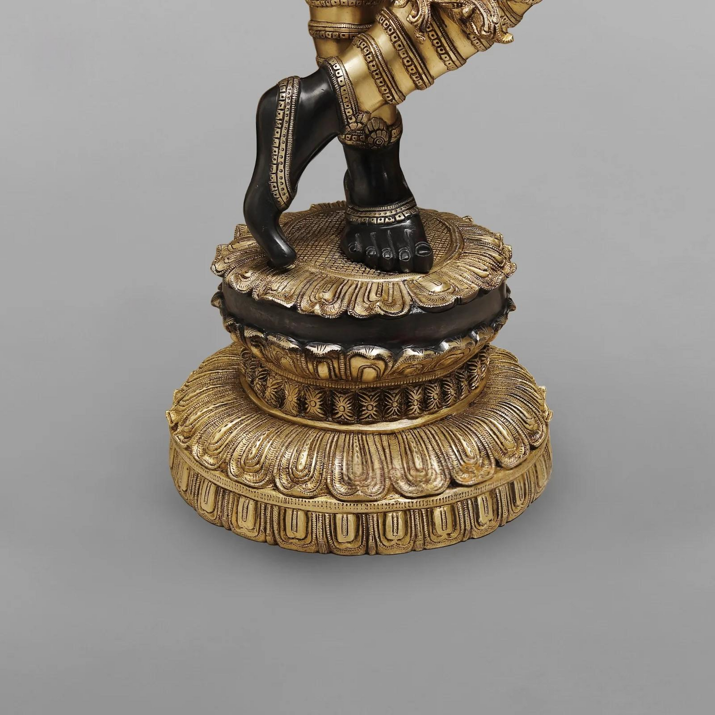Brassaura® Lord Krishna Playing Flute Idol with Golden & Black Patina Finish | Pure Superfine Brass Handcrafted Murti | Brass Statue | Height 46 Inches | Weight 60.8 Kgs