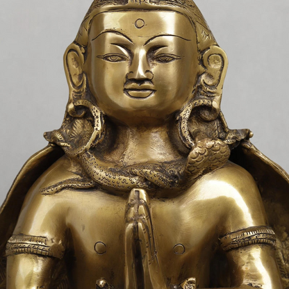 Brassaura® Garuda Kneeling Idol with Golden & Black Patina Finish | Pure Superfine Brass Handcrafted Murti | Brass Statue for Home Temple | Height 20 Inches | Weight 16.8 Kgs