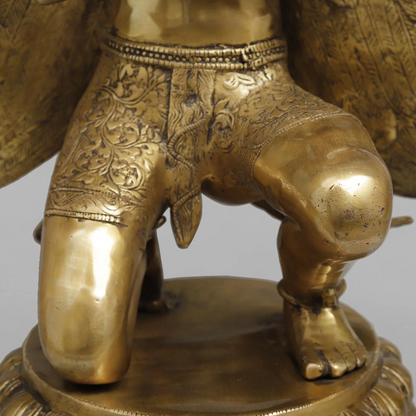 Brassaura® Garuda Kneeling Idol with Golden & Black Patina Finish | Pure Superfine Brass Handcrafted Murti | Brass Statue for Home Temple | Height 20 Inches | Weight 16.8 Kgs