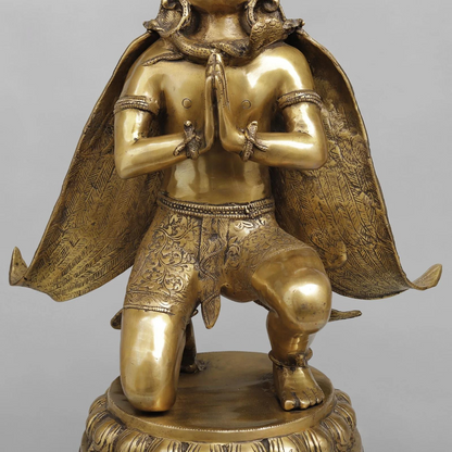 Brassaura® Garuda Kneeling Idol with Golden & Black Patina Finish | Pure Superfine Brass Handcrafted Murti | Brass Statue for Home Temple | Height 20 Inches | Weight 16.8 Kgs