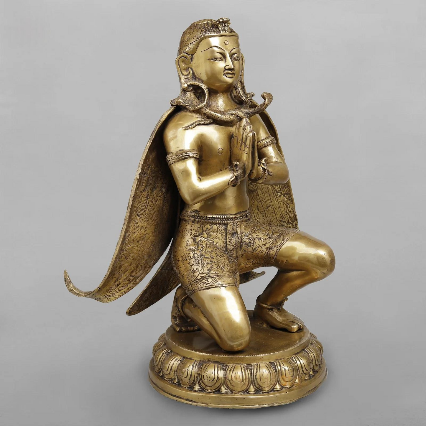 Brassaura® Garuda Kneeling Idol with Golden & Black Patina Finish | Pure Superfine Brass Handcrafted Murti | Brass Statue for Home Temple | Height 20 Inches | Weight 16.8 Kgs