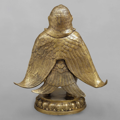 Brassaura® Garuda Kneeling Idol with Golden & Black Patina Finish | Pure Superfine Brass Handcrafted Murti | Brass Statue for Home Temple | Height 20 Inches | Weight 16.8 Kgs