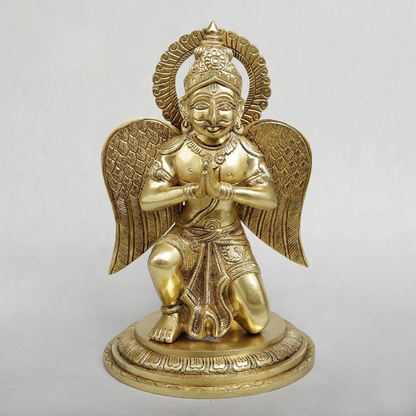 Brassaura® Brass Garuda Dev Statue in Namaste Pose | Handcrafted Garuda Idol for Home Temple, Pooja Room & Spiritual Décor | Height 12 Inches | Weight 5.04 Kgs