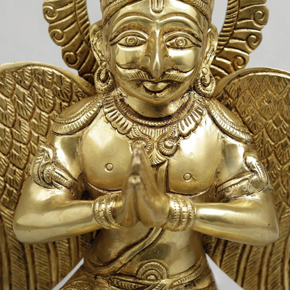Brassaura® Brass Garuda Dev Statue in Namaste Pose | Handcrafted Garuda Idol for Home Temple, Pooja Room & Spiritual Décor | Height 12 Inches | Weight 5.04 Kgs