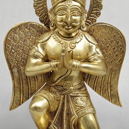 Brassaura® Brass Garuda Dev Statue in Namaste Pose | Handcrafted Garuda Idol for Home Temple, Pooja Room & Spiritual Décor | Height 12 Inches | Weight 5.04 Kgs