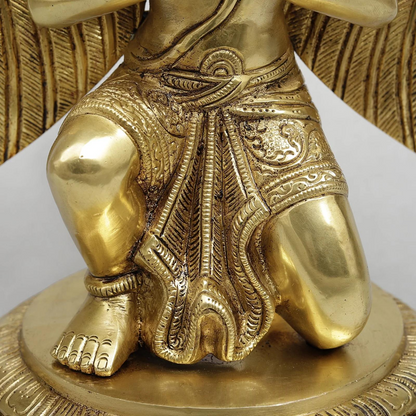Brassaura® Brass Garuda Dev Statue in Namaste Pose | Handcrafted Garuda Idol for Home Temple, Pooja Room & Spiritual Décor | Height 12 Inches | Weight 5.04 Kgs