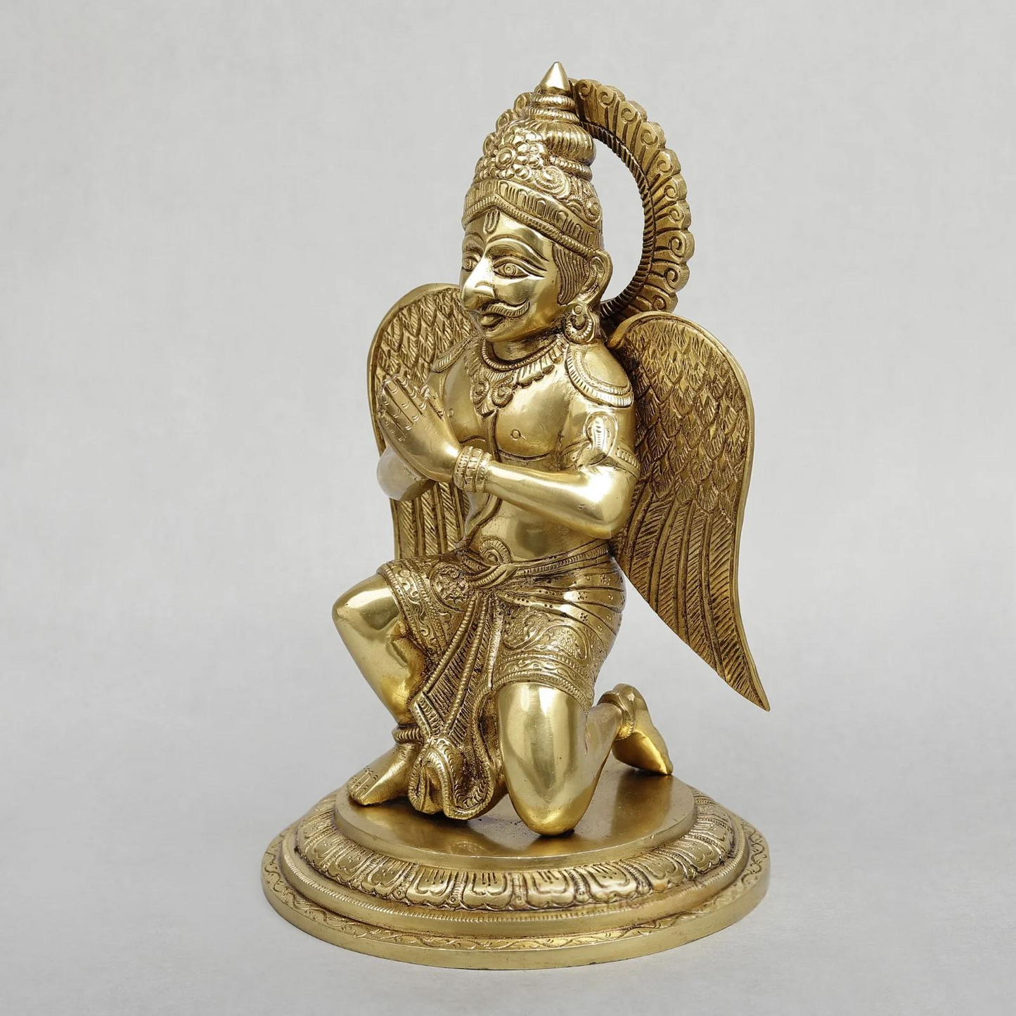 Brassaura® Brass Garuda Dev Statue in Namaste Pose | Handcrafted Garuda Idol for Home Temple, Pooja Room & Spiritual Décor | Height 12 Inches | Weight 5.04 Kgs