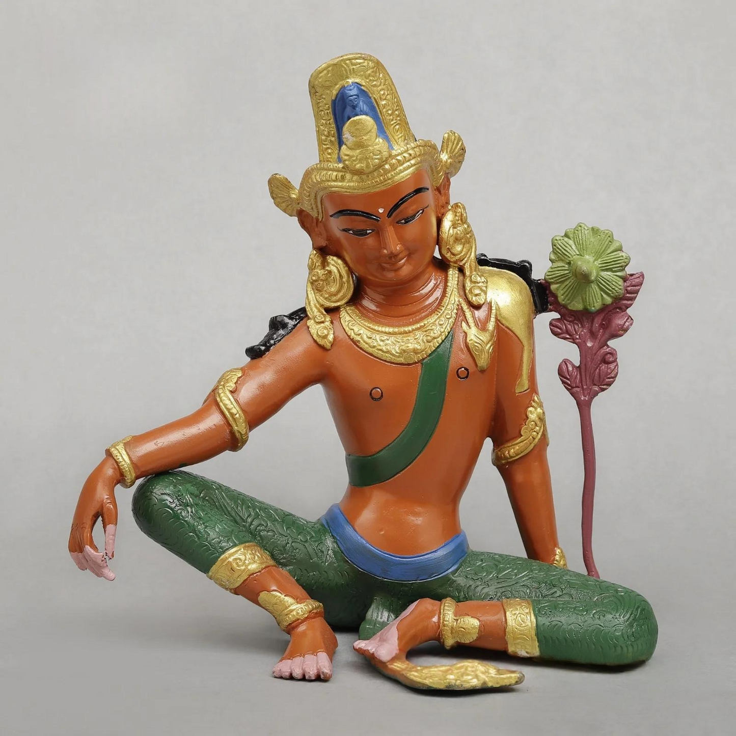 Brassaura® Brass Meditating Buddha Statue with Lotus Flower | Handcrafted Lord Buddha Idol for Home Temple, Living Room & Spiritual Décor | Height 12 Inches | Weight 5.26 Kgs