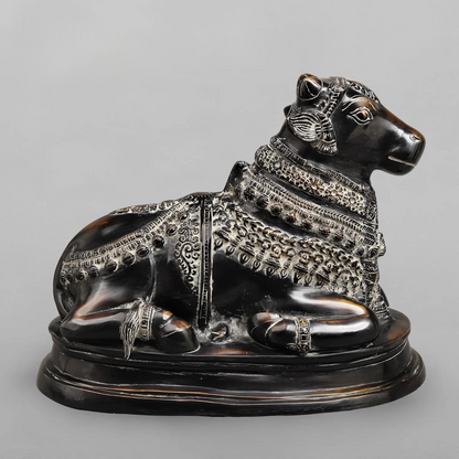 Brassaura® Brass Nandi Bull Idol with Antique Black Finish | Handcrafted Sacred Nandi Statue for Home Temple, Shiva Altar & Spiritual Décor | Height 13.5 Inches | Weight 11.84 Kgs