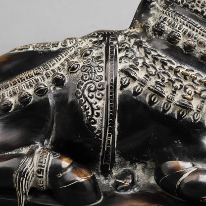 Brassaura® Brass Nandi Bull Idol with Antique Black Finish | Handcrafted Sacred Nandi Statue for Home Temple, Shiva Altar & Spiritual Décor | Height 13.5 Inches | Weight 11.84 Kgs