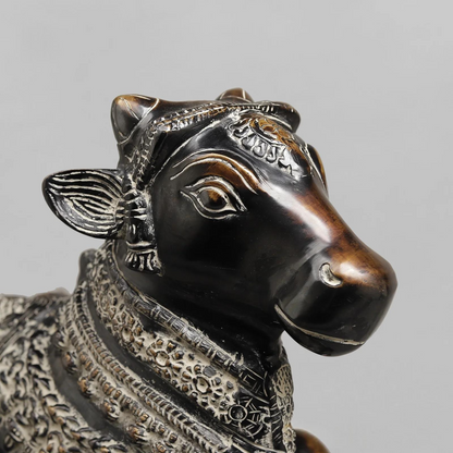 Brassaura® Brass Nandi Bull Idol with Antique Black Finish | Handcrafted Sacred Nandi Statue for Home Temple, Shiva Altar & Spiritual Décor | Height 13.5 Inches | Weight 11.84 Kgs