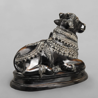 Brassaura® Brass Nandi Bull Idol with Antique Black Finish | Handcrafted Sacred Nandi Statue for Home Temple, Shiva Altar & Spiritual Décor | Height 13.5 Inches | Weight 11.84 Kgs