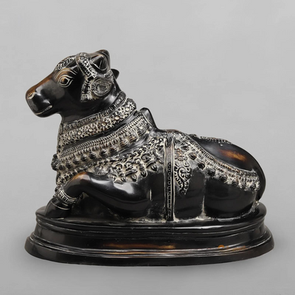 Brassaura® Brass Nandi Bull Idol with Antique Black Finish | Handcrafted Sacred Nandi Statue for Home Temple, Shiva Altar & Spiritual Décor | Height 13.5 Inches | Weight 11.84 Kgs