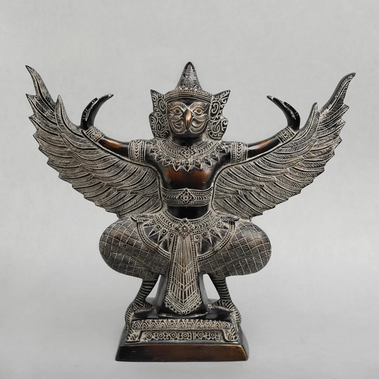 Brassaura® Brass Garuda Statue with Antique Black Finish | Handcrafted Sacred Garuda Sculpture for Home Temple & Spiritual Décor | Height 12.5 Inches | Weight 6.84 Kgs