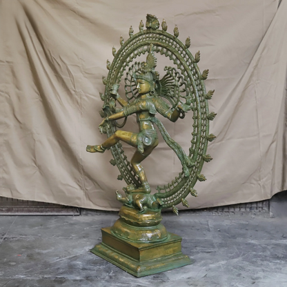 ब्रासोरा® वृंदावन वेणुगोपाल कृष्ण पीतल की प्रतिमा मोर के साथ | एंटीक नीला और सुनहरा रंग | ऊँचाई 20 इंच