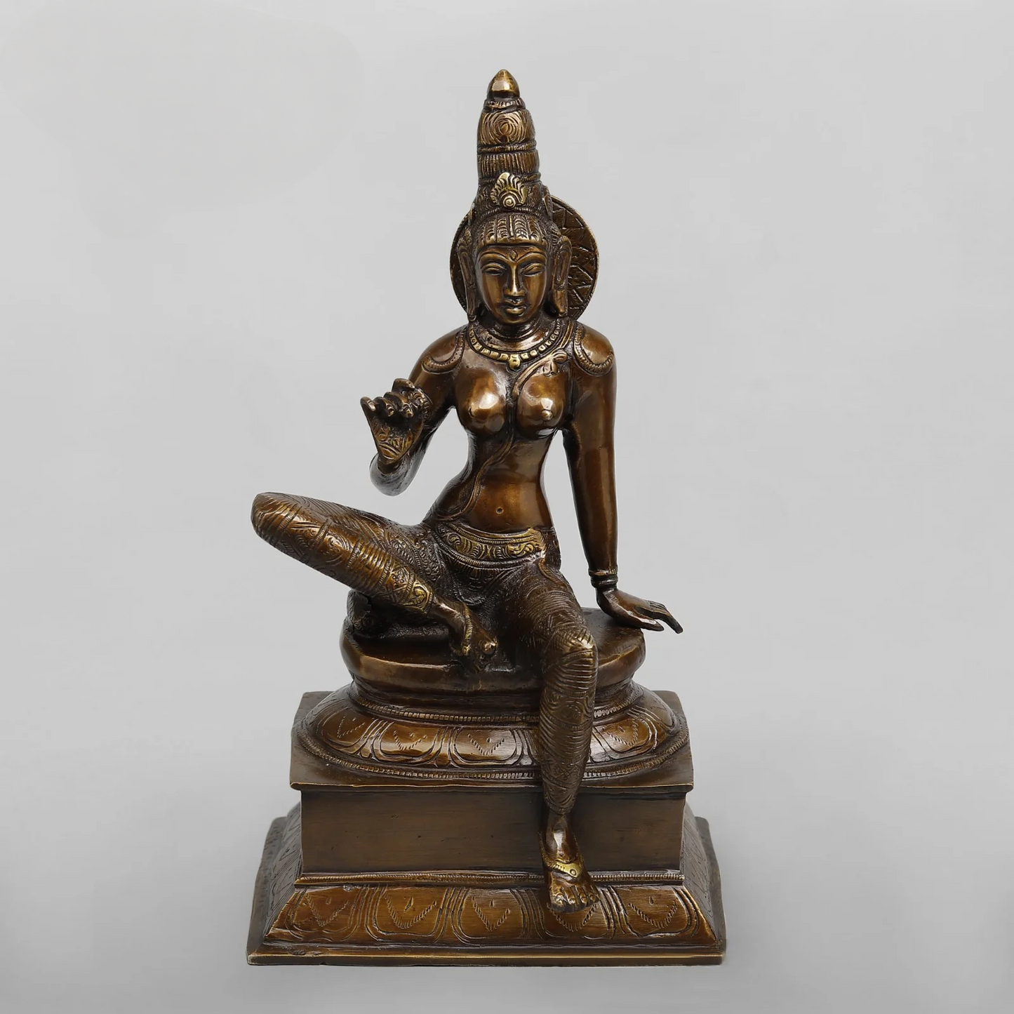 Brassaura® Goddess Parvati Seated Idol with Bronze Antique Finish | Pure Superfine Brass Handcrafted Murti | Brass Statue for Home Temple, Pooja Room | Height 13 Inches | Weight 4.750 Kgs