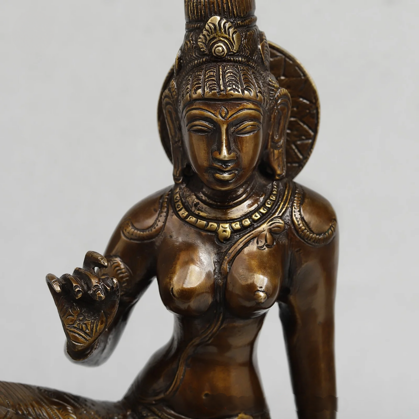 Brassaura® Goddess Parvati Seated Idol with Bronze Antique Finish | Pure Superfine Brass Handcrafted Murti | Brass Statue for Home Temple, Pooja Room | Height 13 Inches | Weight 4.750 Kgs