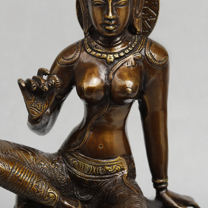 Brassaura® Goddess Parvati Seated Idol with Bronze Antique Finish | Pure Superfine Brass Handcrafted Murti | Brass Statue for Home Temple, Pooja Room | Height 13 Inches | Weight 4.750 Kgs