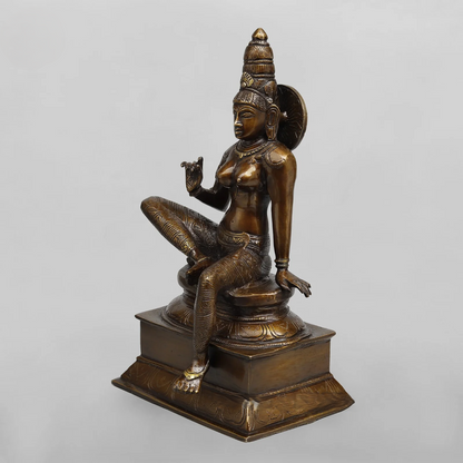 Brassaura® Goddess Parvati Seated Idol with Bronze Antique Finish | Pure Superfine Brass Handcrafted Murti | Brass Statue for Home Temple, Pooja Room | Height 13 Inches | Weight 4.750 Kgs
