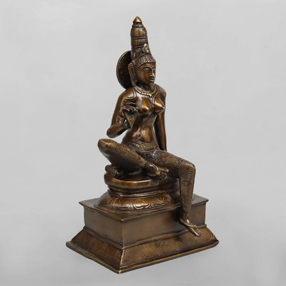 Brassaura® Goddess Parvati Seated Idol with Bronze Antique Finish | Pure Superfine Brass Handcrafted Murti | Brass Statue for Home Temple, Pooja Room | Height 13 Inches | Weight 4.750 Kgs