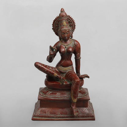Brassaura® Goddess Parvati Seated Idol with Bronze Antique Finish | Pure Superfine Brass Handcrafted Murti | Brass Statue for Home Temple, Pooja Room | Height 13 Inches | Weight 4.520 Kgs