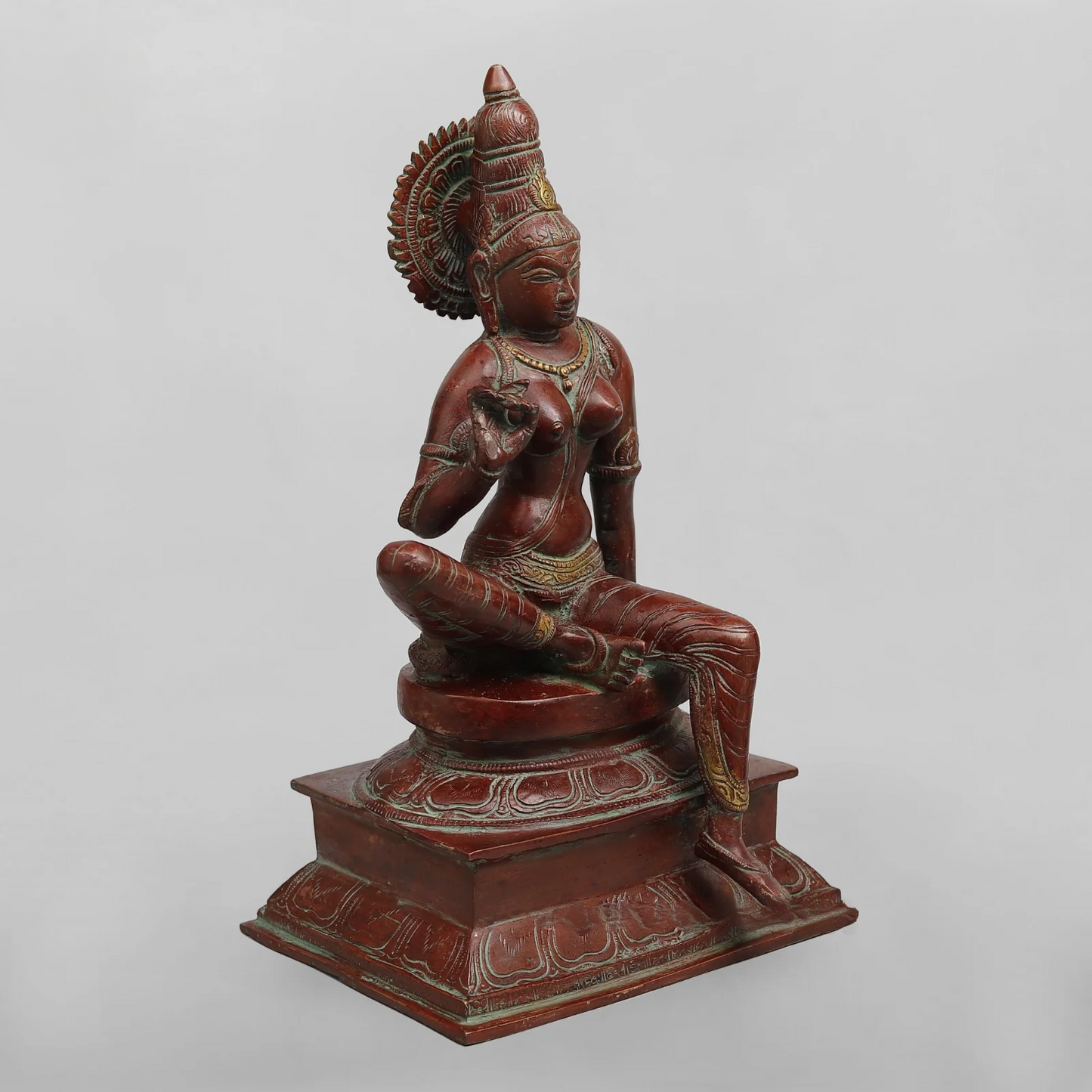 Brassaura® Goddess Parvati Seated Idol with Bronze Antique Finish | Pure Superfine Brass Handcrafted Murti | Brass Statue for Home Temple, Pooja Room | Height 13 Inches | Weight 4.520 Kgs