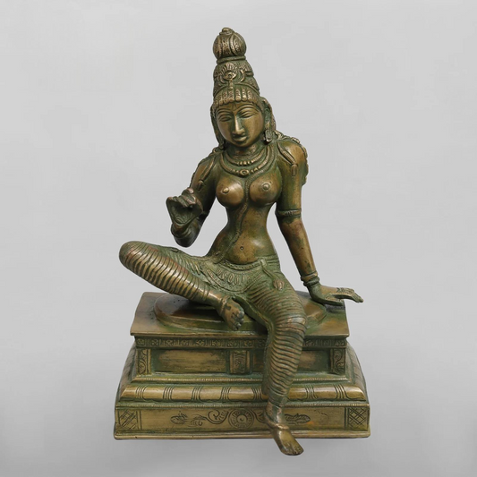 Brassaura® Goddess Parvati Seated Idol with Bronze Antique Finish | Pure Superfine Brass Handcrafted Murti | Brass Statue for Home Temple, Pooja Room | Height 10 Inches | Weight 4.420 Kgs