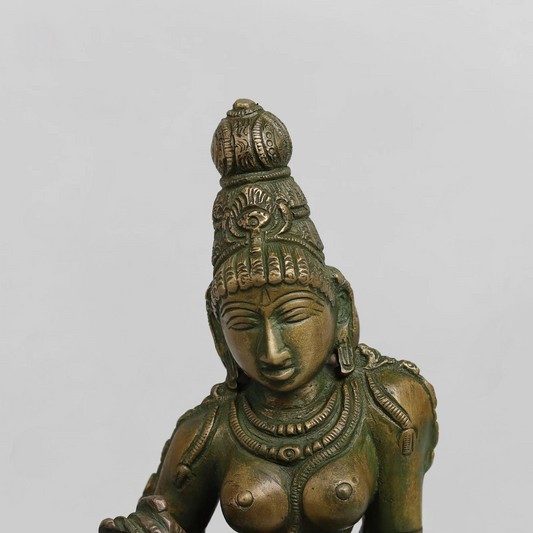 Brassaura® Goddess Parvati Seated Idol with Bronze Antique Finish | Pure Superfine Brass Handcrafted Murti | Brass Statue for Home Temple, Pooja Room | Height 10 Inches | Weight 4.420 Kgs