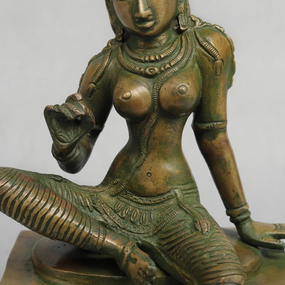Brassaura® Goddess Parvati Seated Idol with Bronze Antique Finish | Pure Superfine Brass Handcrafted Murti | Brass Statue for Home Temple, Pooja Room | Height 10 Inches | Weight 4.420 Kgs