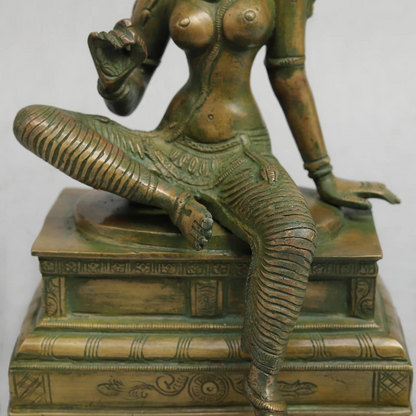 Brassaura® Goddess Parvati Seated Idol with Bronze Antique Finish | Pure Superfine Brass Handcrafted Murti | Brass Statue for Home Temple, Pooja Room | Height 10 Inches | Weight 4.420 Kgs