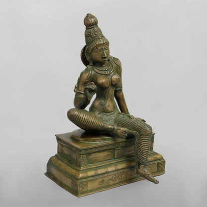 Brassaura® Goddess Parvati Seated Idol with Bronze Antique Finish | Pure Superfine Brass Handcrafted Murti | Brass Statue for Home Temple, Pooja Room | Height 10 Inches | Weight 4.420 Kgs