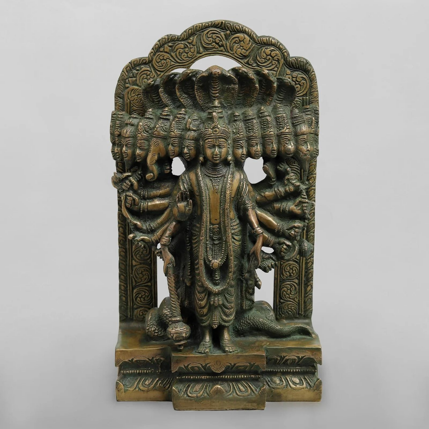Brassaura® Lord Vishnu Vishwaroop Idol with Green Algae Finish | Pure Superfine Brass Handcrafted Murti | Brass Statue for Home Temple, Pooja Room | Height 14 Inches | Weight 9.440 Kgs