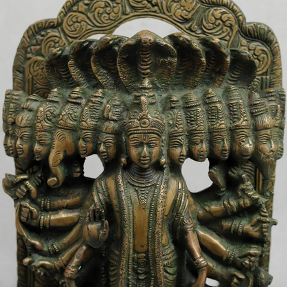 Brassaura® Lord Vishnu Vishwaroop Idol with Green Algae Finish | Pure Superfine Brass Handcrafted Murti | Brass Statue for Home Temple, Pooja Room | Height 14 Inches | Weight 9.440 Kgs