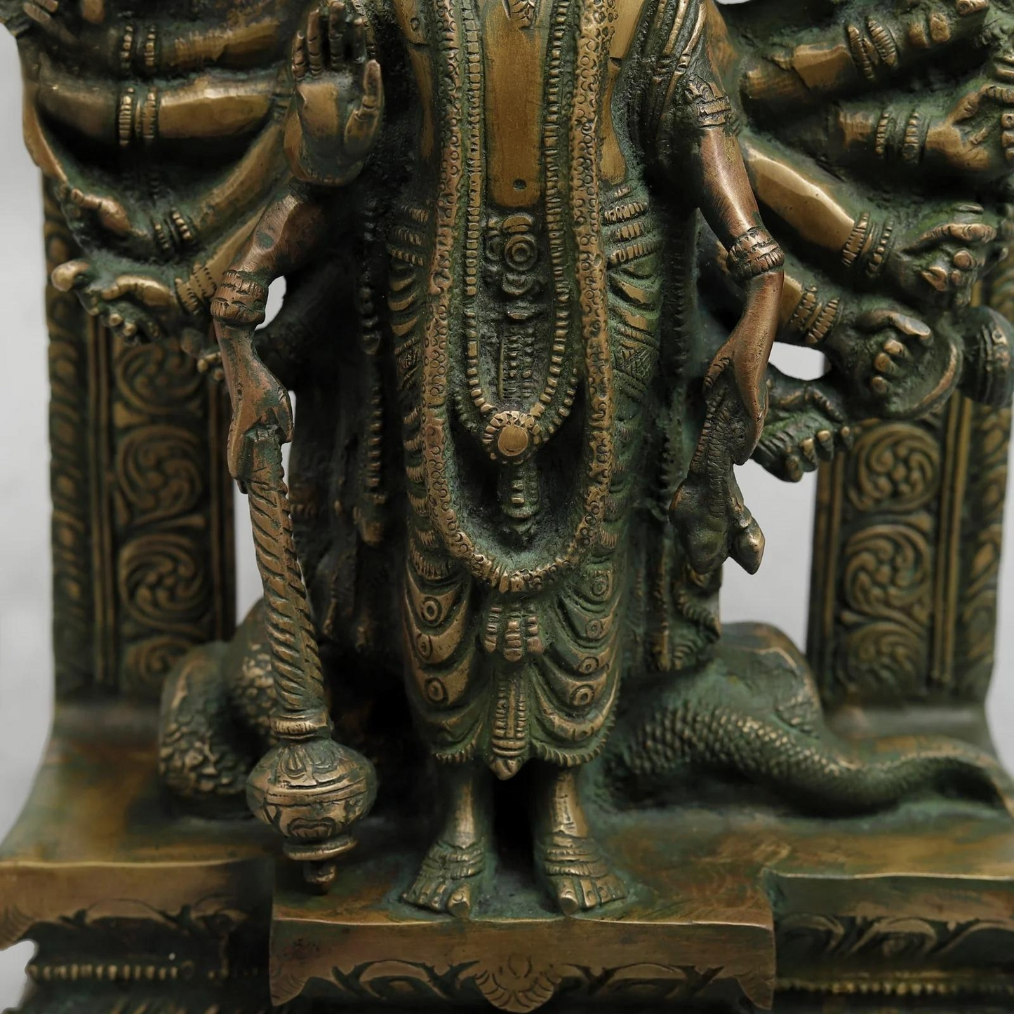 Brassaura® Lord Vishnu Vishwaroop Idol with Green Algae Finish | Pure Superfine Brass Handcrafted Murti | Brass Statue for Home Temple, Pooja Room | Height 14 Inches | Weight 9.440 Kgs