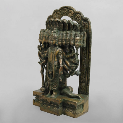 Brassaura® Lord Vishnu Vishwaroop Idol with Green Algae Finish | Pure Superfine Brass Handcrafted Murti | Brass Statue for Home Temple, Pooja Room | Height 14 Inches | Weight 9.440 Kgs