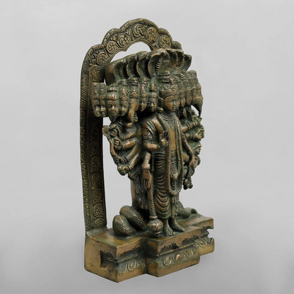 Brassaura® Lord Vishnu Vishwaroop Idol with Green Algae Finish | Pure Superfine Brass Handcrafted Murti | Brass Statue for Home Temple, Pooja Room | Height 14 Inches | Weight 9.440 Kgs