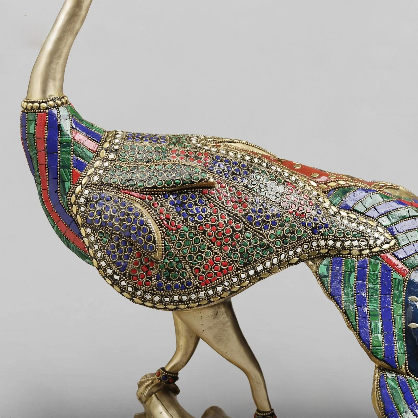 Brassaura® Peacock Standing Idol with Multi-Color Finish | Pure Superfine Brass Handcrafted Murti | Brass Statue  | Height 25 Inches | Weight 51.5Kgs