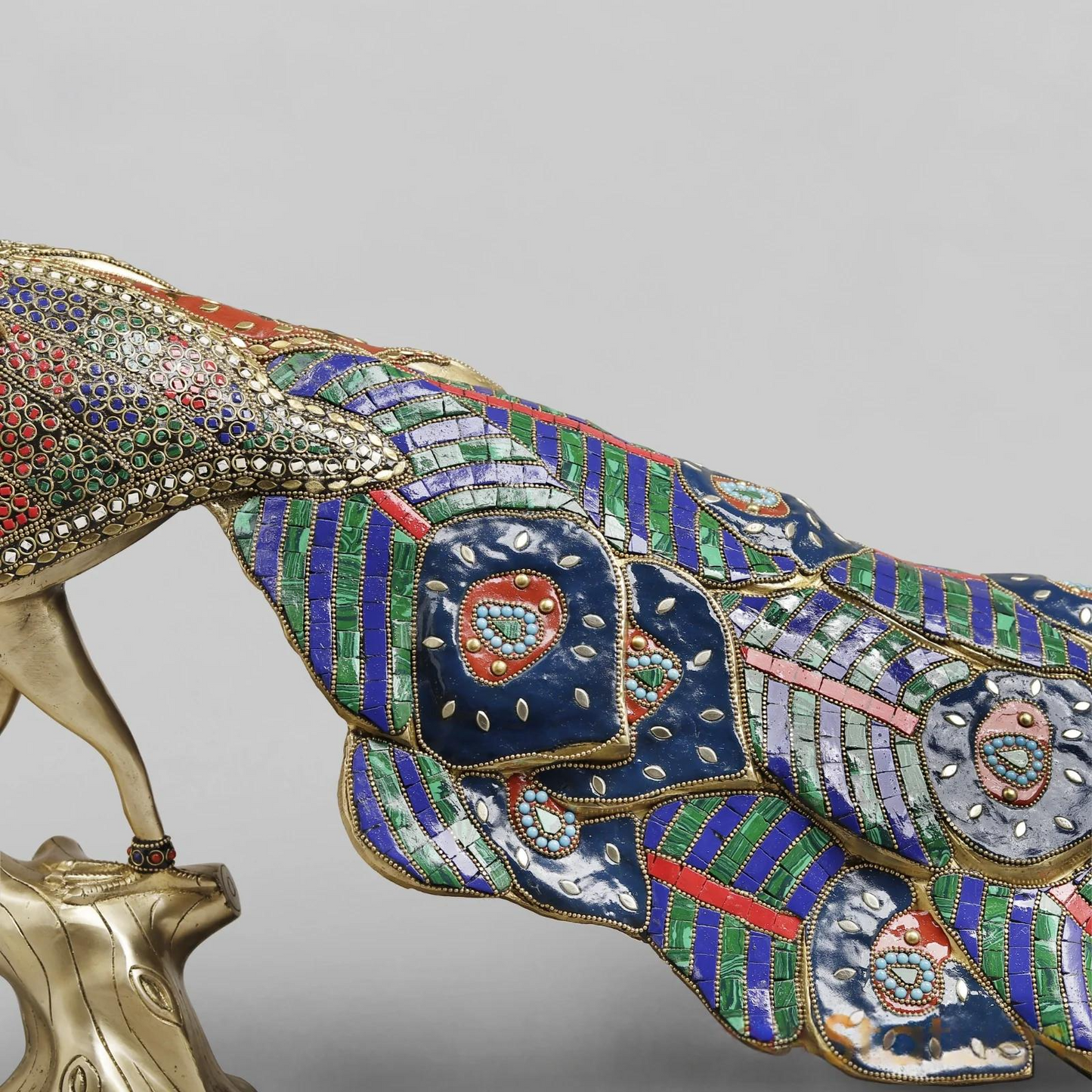 Brassaura® Peacock Standing Idol with Multi-Color Finish | Pure Superfine Brass Handcrafted Murti | Brass Statue  | Height 25 Inches | Weight 51.5Kgs