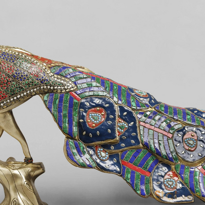 Brassaura® Peacock Standing Idol with Multi-Color Finish | Pure Superfine Brass Handcrafted Murti | Brass Statue  | Height 25 Inches | Weight 51.5Kgs