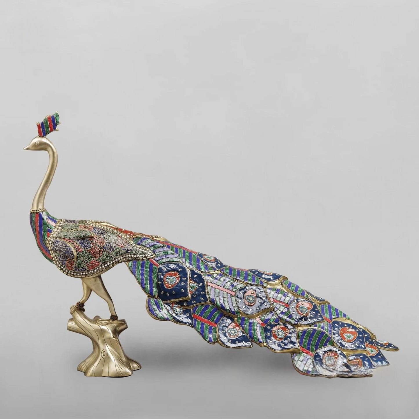 Brassaura® Peacock Standing Idol with Multi-Color Finish | Pure Superfine Brass Handcrafted Murti | Brass Statue  | Height 25 Inches | Weight 51.5Kgs