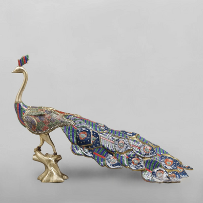 Brassaura® Peacock Standing Idol with Multi-Color Finish | Pure Superfine Brass Handcrafted Murti | Brass Statue  | Height 25 Inches | Weight 51.5Kgs