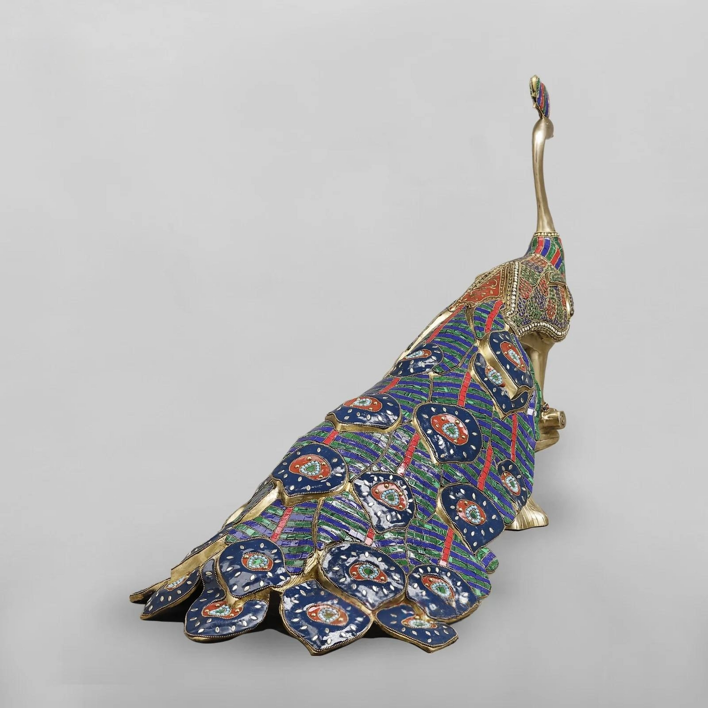 Brassaura® Peacock Standing Idol with Multi-Color Finish | Pure Superfine Brass Handcrafted Murti | Brass Statue  | Height 25 Inches | Weight 51.5Kgs
