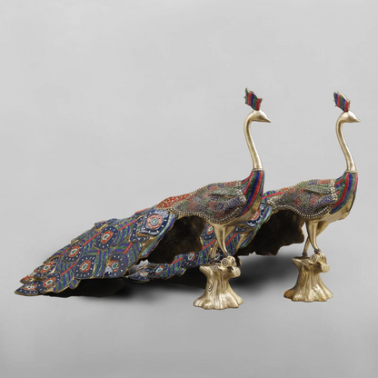 Brassaura® Peacock Standing Idol with Multi-Color Finish | Pure Superfine Brass Handcrafted Murti | Brass Statue  | Height 25 Inches | Weight 51.5Kgs