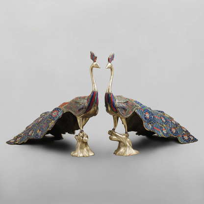 Brassaura® Peacock Standing Idol with Multi-Color Finish | Pure Superfine Brass Handcrafted Murti | Brass Statue  | Height 25 Inches | Weight 51.5Kgs